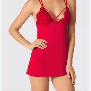La SENZA Red Satin And Lace Chemise with Spaghetti Straps
